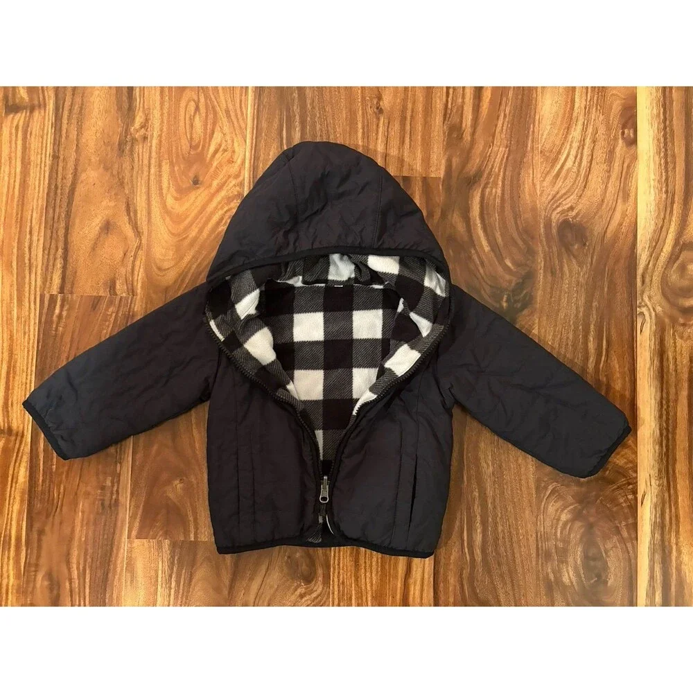 Columbia Double Trouble Reversible Jacket, Black and White Buffalo Plaid, Size 2